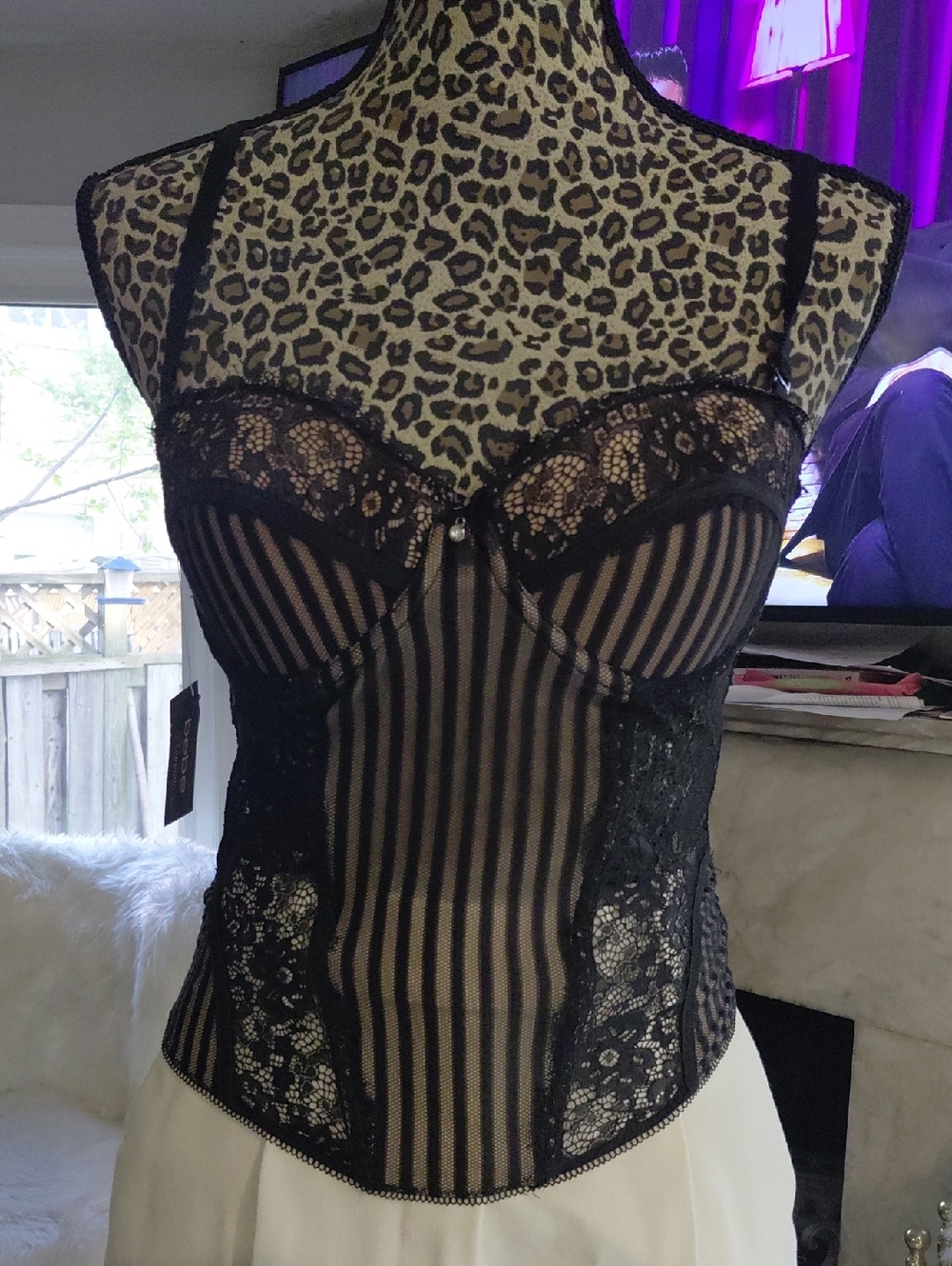 bebe Black Lace Intimate Top with Pink Logo Tag